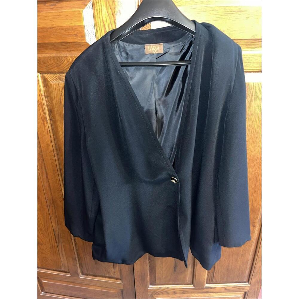 Vintage 80s Size 18w Black Larue Palm Beach‎ Designer Silk Jacket Blazer